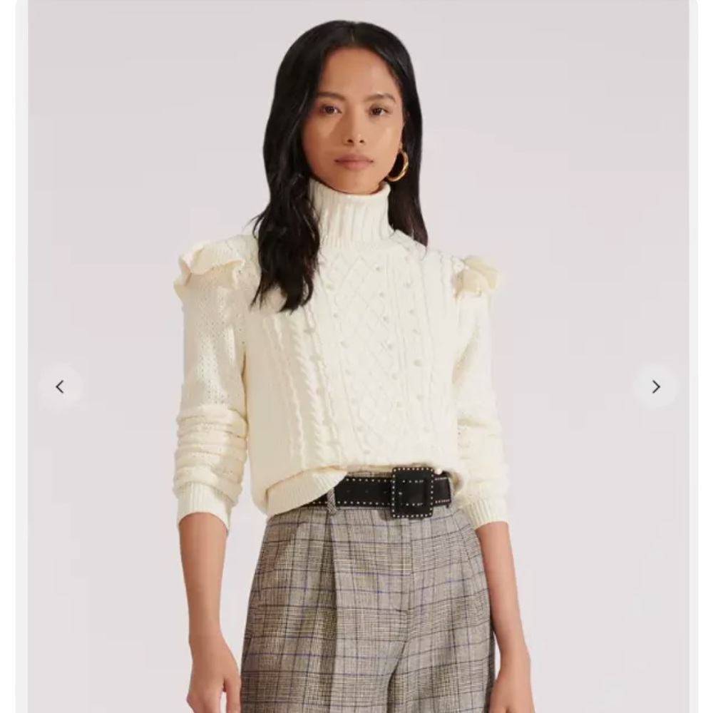VERONICA BEARD Earl Ruffled Cable Knit Sweater